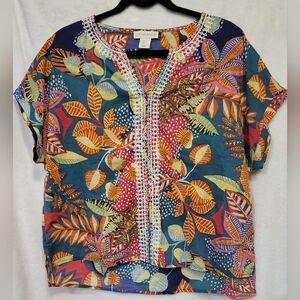 Cynthia Rowley Tropical Hi-Lo 100% Cotton Top Size Large